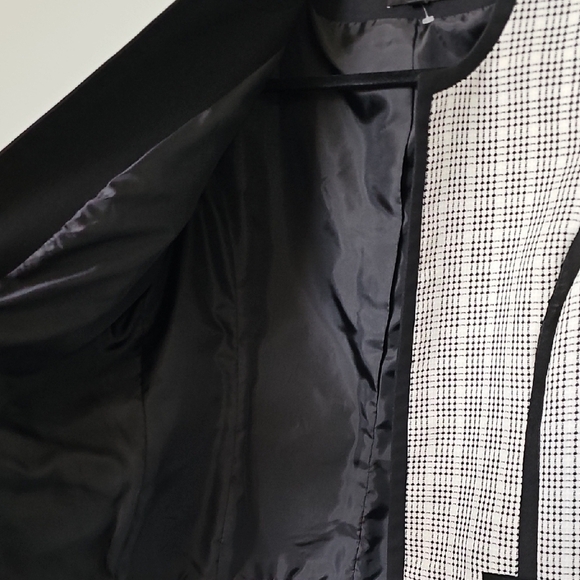 Black Label Evan Picone Black White Checkered Collarless Jacquard Blazer Size 14 - Picture 4 of 8